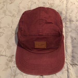 5 Panel Maroon Leather Strapback Cap